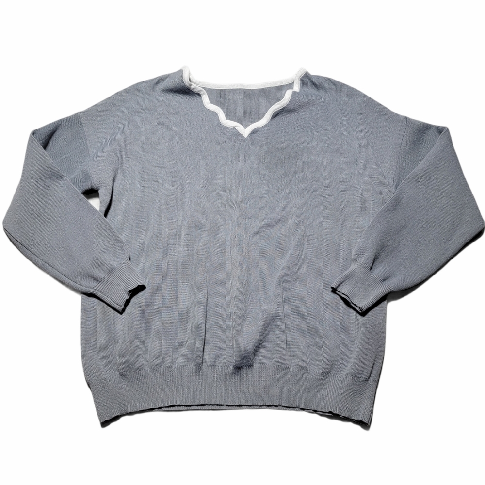 Gray and White Trim V-neck Sweater Size XL